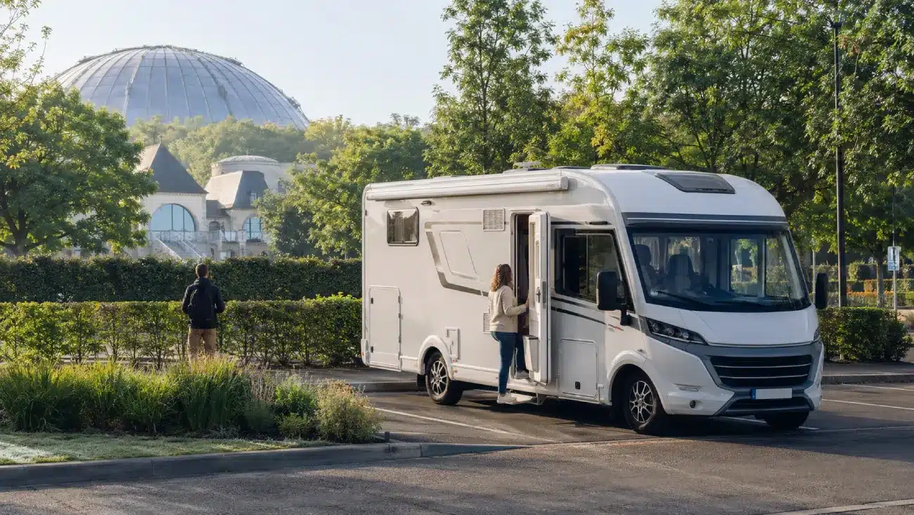 Camping-car stationné près du Zoo de Beauval avant la visite